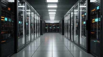 Poster - Modern data center server room corridor interior technology network