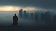 © abdul kahfi - Man silhouette city fog sunrise dramatic view skyscrapers