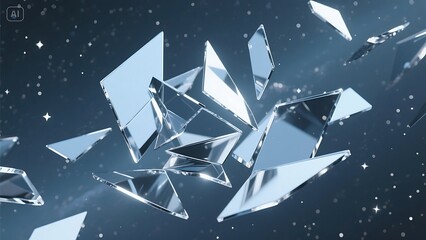 Aufkleber - Abstract shards of glass float against a backdrop of twinkling stars, creating a modern and dreamy atmosphere with geometric reflections
