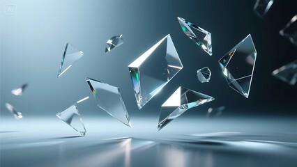 Aufkleber - A collection of clear crystal shards float and reflect light in a mesmerizing display of geometric elegance