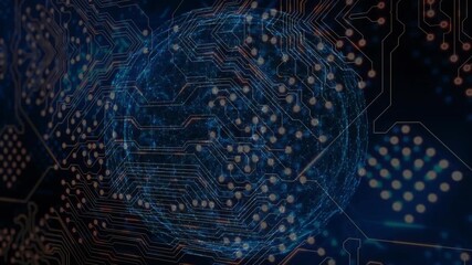 Poster - Circuit pattern lighting data sphere emerging rotating pulsing shaping fading visualizing data flow