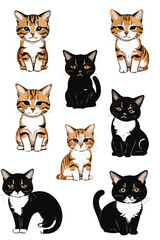 Naklejka na meble Set of Funny Cats in Line Drawing Styl