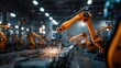 © Ko - The robotic arm operates in a high-tech manufacturing environment, creating sparks.