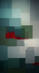 Poster - Abstract artwork featuring overlapping gray, green, and red rectangles, creating a layered and textured effect, showcasing a modern and minimalist design ideal for backgrounds