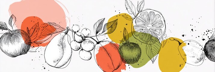 Poster - Colorful Fruit Accents in Minimal Line Art Create a Modern and Vibrant Design With Fresh and Lively Elements