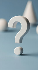 Fototapete - White question mark, textured surface, sits on a light-blue background, symbolizing inquiry, uncertainty, or a need for information