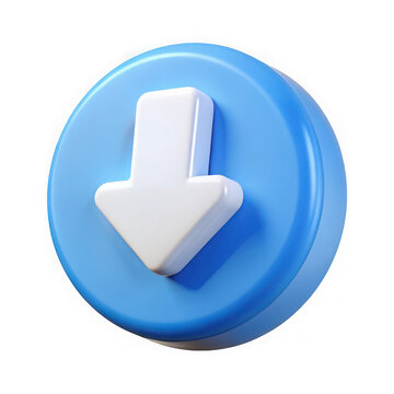 3d rendering of a blue circle with a white downward arrow icon isolated on transparent background