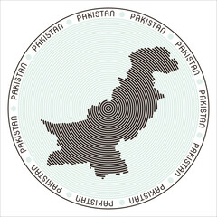 Poster - Pakistan round logo design. Country shape build of rings. Pakistan text around the country. Vector Illustration.