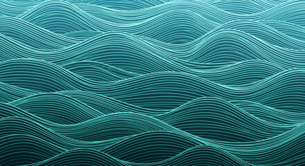 Aufkleber - Abstract teal wave pattern, layered lines creating a flowing, undulating texture, symbolizing movement, fluidity, and serenity