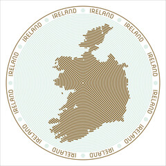 Poster - Ireland round logo design. Country shape build of rings. Ireland text around the country. Vector Illustration.