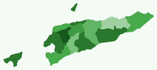 Poster - Map of Timor-Leste with regions. Just a simple country border map with region division. Green color palette. Flat Timor-Leste shape with administrative division. Vector illustration.