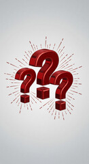 Fototapete - Three red question marks, 3D rendered, with a sunburst effect, symbolize inquiry, questions, and problem-solving, ideal for FAQ pages or quizzes