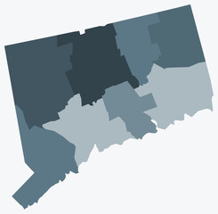 Poster - Map of Connecticut with counties. Just a simple state border map with county division. Blue grey color palette. Plain State of Connecticut shape with administrative division. Vector illustration.