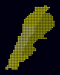 Poster - Lebanon dotted map. Digital style map of the country on dark background. Lebanon shape with circle dots. Colored dots style. Large size circles. Stylish vector illustration.