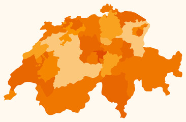 Poster - Map of Switzerland with regions. Just a simple country border map with region division. Orange color palette. Flat Switzerland shape with administrative division. Vector illustration.