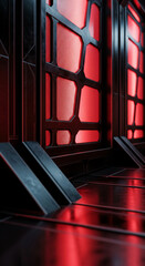 Aufkleber - Red-lit metallic grid pattern within dark frame, showcasing futuristic design and sleek surface texture, suggestive of technology, science fiction, or industrial aesthetics