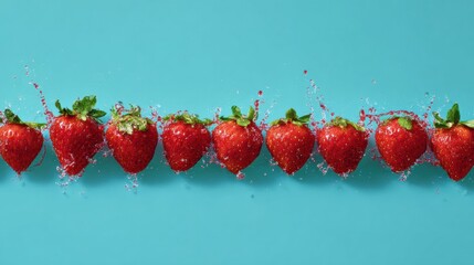 Poster - Strawberries Gradually Transforming Into Juice on a Clean Background, Showcasing a Unique Transition Concept