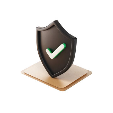 3d shield with green check mark symbol on paper layers for security and protection concepts