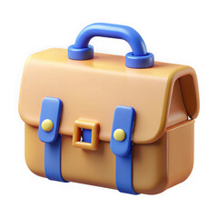 Poster - Stylized 3d rendering of a cartoonish tan briefcase with blue accents and a handle isolated on transparent background