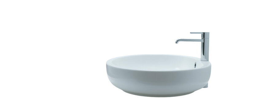 Modern White Ceramic Washbasin Sink Set Isolated on White Background isolated on white background