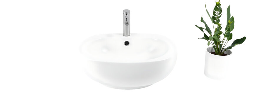 Modern White Ceramic Washbasin Sink Set Isolated on White Background isolated on white background