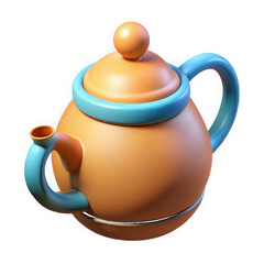 Poster - Stylized 3d render of a charming orange and blue teapot with a smooth finish isolated on transparent background