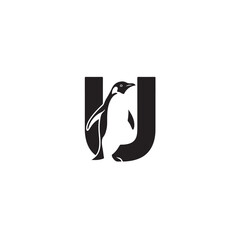 Poster - Creative Penguin Character Inside a Bold Letter U Logo Design
