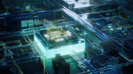 Poster - Futuristic central processing unit, glowing core, intricate circuitry, technological marvel, digital innovation.
