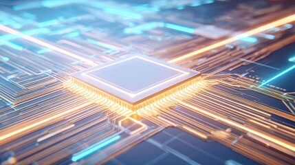 Poster - A detailed view of a CPU Processor, illuminated by intricate circuitry, glows with digital artistry, conveying advanced technology.