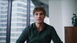© stockbusters - Manager greeting video meeting in office pov shot closeup. Man online call