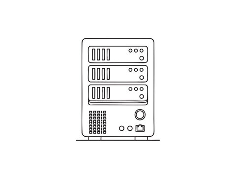 Server rack illustration, outline design, a component of modern technology. Ideal for websites, presentations, and data center visualizations