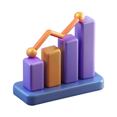 Poster - 3d bar chart with upward trend line isolated on transparent background