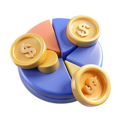 Poster - 3d pie chart with golden dollar coins isolated on transparent background