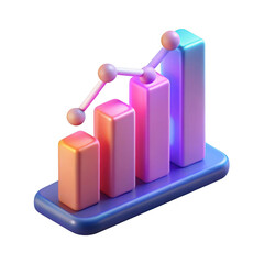 Poster - 3d isometric bar chart with upward trend line isolated on transparent background