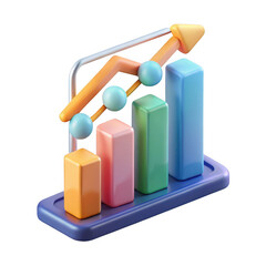 Poster - 3d stylized bar chart with upward trend arrow isolated on transparent background