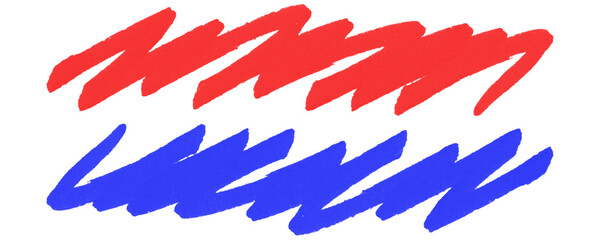 Poster - Grunge Scribble and Hatching Line Set Featuring Red and Blue Marker Scrawl Blue Pencil Strokes in a Rough Hand Drawn Style Isolated on a Transparent or White Background