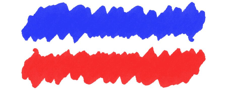 Hand Drawn Scrawl Sketch Line With Hatching Blots in Blue and Red Marker Brushstroke Splash Featuring Grunge Art Texture Isolated on a Transparent or White Background