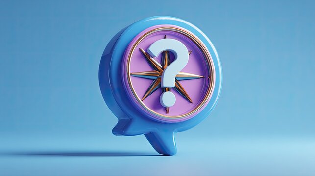 3D question mark, compass, speech bubble