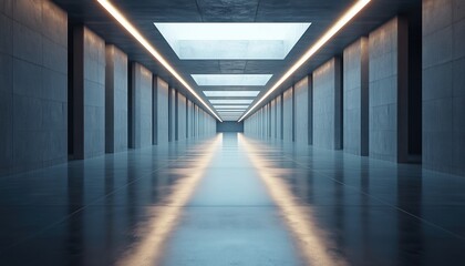 Poster - Modern Futuristic Empty Floor And Room Sci-Fi Corridor With Led Lighting For Displaying Products In High-Tech Interior Render