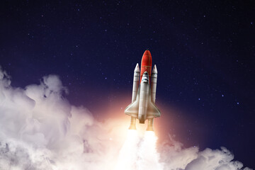 Wall Mural - Modern space rocket in beautiful starry sky