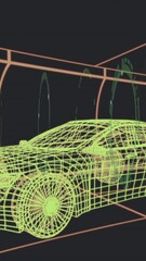 Poster - Animation of round scanners over 3d car model against tunnel in seamless pattern on black background