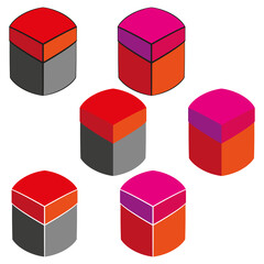 Poster - Cylinder cube composition. Geometric shape Vector. Isometric object collection. Red magenta elements.