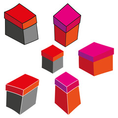Poster - Cube cylinder composition. Geometric shape Vector. Isometric object collection. Orange pink elements.