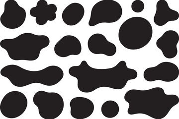 Poster - Collection of black irregular organic shapes and blobs scattered across a white background isolated on transparent background