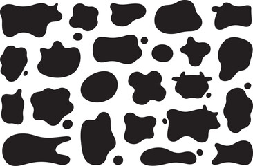 Poster - Collection of black irregular organic shapes and spots resembling cow print isolated on transparent background