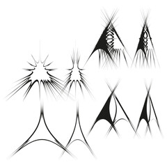 Poster - Sharp abstract elements. Geometric spike forms. Burst explosion shapes. Vector graphic symbols