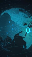 Poster - Animation of binary coding and light spot over spinning globe against blue background