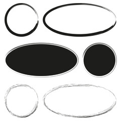Poster - Oval frame shapes. Sketchy border set. Artistic grunge texture. Vector decor elements.