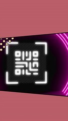 Poster - Animation of glowing qr code over neon geometric shapes