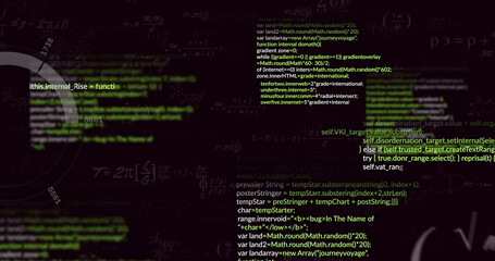Poster - Displaying central JavaScript code block on computer monitor, with mathematical formulas overlaying